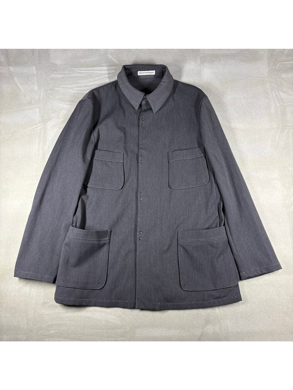 Vintage Emporio‎ Armani Jacket Coat Gray Snap Front Made Italy Size 46 Minimal